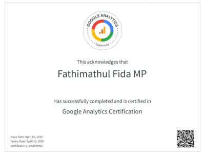 fathimathul fida freelance digital marketing strategist in kannur. certificates.
